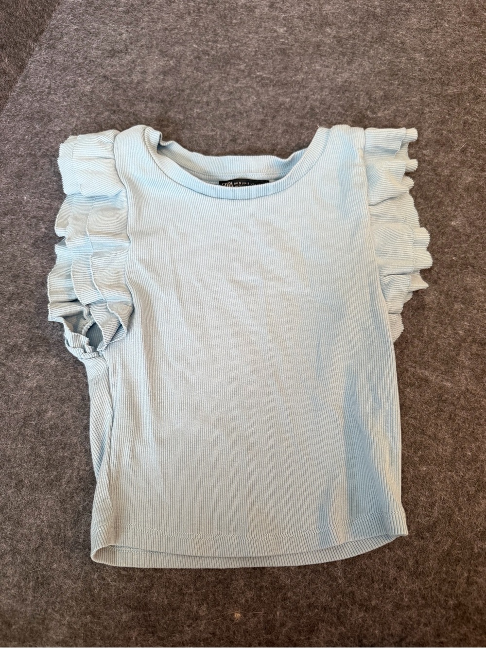 Zara Light Blue Ruffle Sleeve Ribbed Tank Top
